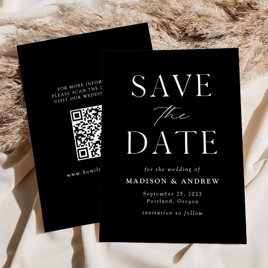 Save The Date Code QR noir et blanc élégant moderne
