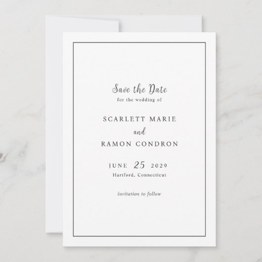 Save The Date Code QR noir et blanc intemporel Mariage élégant (Devant)