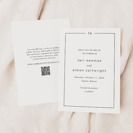 Save The Date Code QR noir et blanc intemporel Mariage moderne