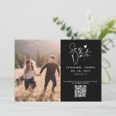 Save The Date Code QR photo calligraphie noir blanc moderne (Debout devant)