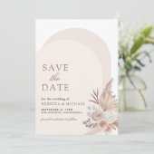 Save The Date Code QR photo d'arche de Pampas florale beige neut (Debout devant)