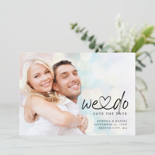 Save The Date Code QR photo de cœur connecté Calligraphie Nous f (Debout devant)