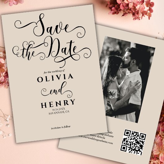 Save The Date Code QR photo d'écriture calligraphique romantique