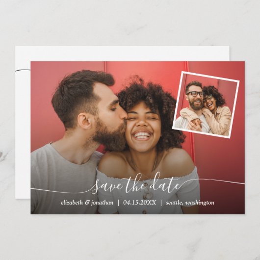 Save The Date Code QR Photo Élégant Script moderne (Devant / Derrière)