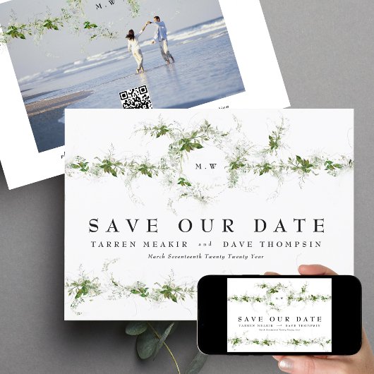 Save The Date Code QR | Photo Eucalyptus Wreath Monogram Mariage