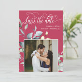 Save The Date Code QR Photo Mariage Feuilles Vertes Magenta Élég (Debout devant)