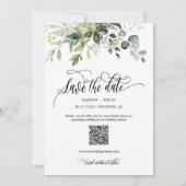 Save The Date Code QR Photo Mariage Feuilles Vertes Magenta Élég (Dos)