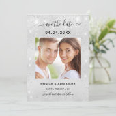 Save The Date Code QR photo mariage paillettes argentées (Debout devant)