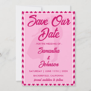 Save The Date Code QR photo moderne avec rayure chevron rose blu