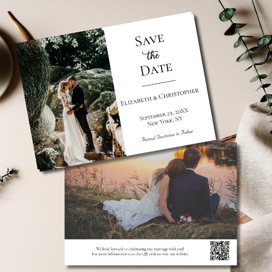 Save The Date Code QR photo noir blanc mariage élégant formel