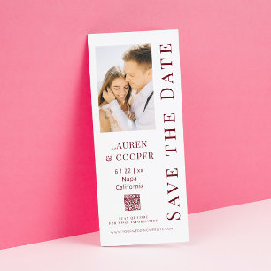 Save The Date Code QR photo rouge bois de rose mariage moderne