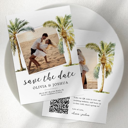 Save The Date Code QR Plage Tropicale Enregistrer la Date