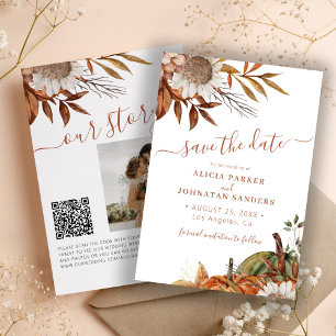 Save The Date Code QR rustique moderne mariage à fleurs en terre