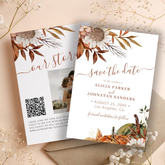Save The Date Code QR rustique moderne mariage à fleurs en terre