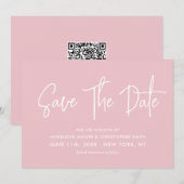 Save The Date Code QR scannable de calligraphie rose pâle doux (Devant / Derrière)