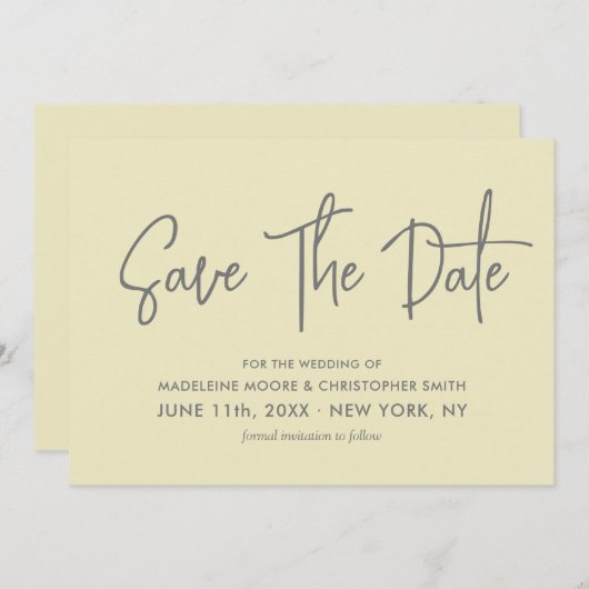 Save The Date Code QR scannable moderne de calligraphie jaune cl (Devant / Derrière)