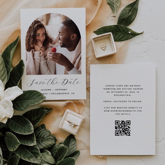 Save The Date Code QR Script de l'archive photo minimale Noir et