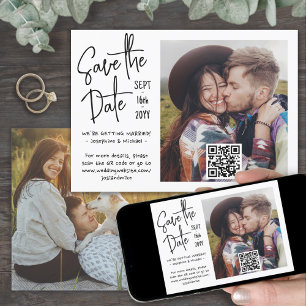 Save The Date Code QR Style Manuscrit Casual 2 Photo Mariage