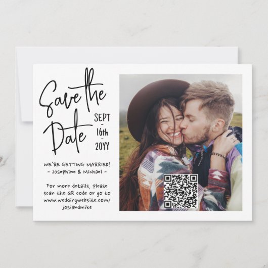 Save The Date Code QR Style manuscrit Décontracté 2 Mariage phot (Devant)