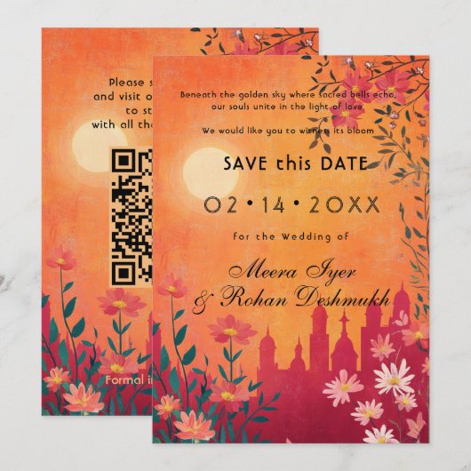 Save The Date Code QR Sunset Serenade Mariage (Devant / Derrière)