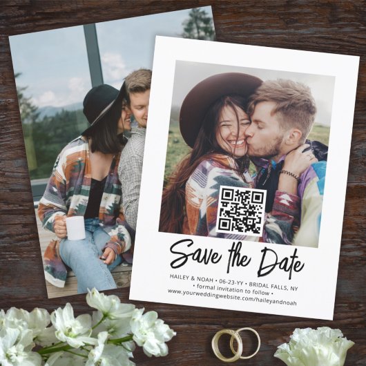 Save The Date Code QR Superposition de photo Simple Moderne Mari