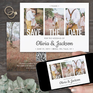 Save The Date Code QR Typographie Moderne Simple 4 Photos Mariag