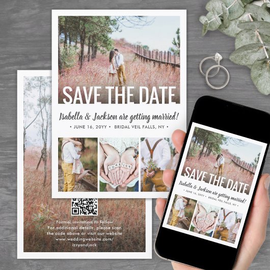 Save The Date Code QR Typographie Moderne Simple 5 Photos Mariag