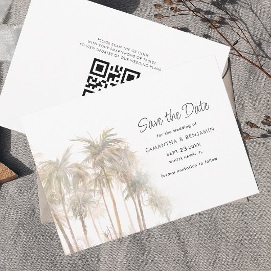 Save The Date Code QR Typographie Palmiers Enregistrer la Date