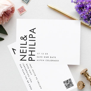 Save The Date Code QR ultra moderne modifiable photo noir blanc
