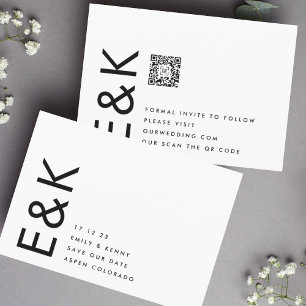 Save The Date Code QR ultra moderne modifiable photo noir blanc