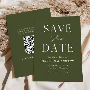Save The Date Code QR vert Olive moderne