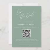 Save The Date Code QR Vert Sauge Moderne Photo Enregistrer la Da (Devant)