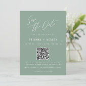 Save The Date Code QR Vert Sauge Moderne Photo Enregistrer la Da (Debout devant)
