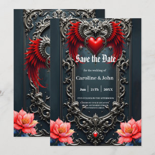 Save The Date Cœur à l'aile cramoisie  Romance gothique Élégant 