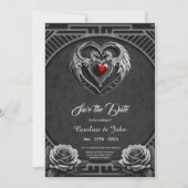 Save The Date Coeur argenté avec ailes. (Devant)