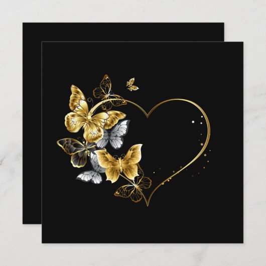 Save The Date Coeur aux papillons d'or (Devant / Derrière)