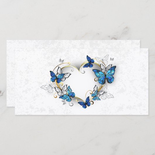 Save The Date Coeur bijoux avec papillons Morpho (Devant / Derrière)