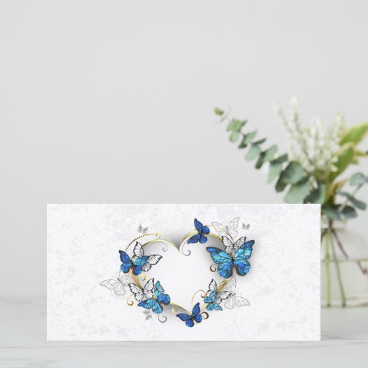 Save The Date Coeur bijoux avec papillons Morpho (Debout devant)