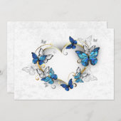Save The Date Coeur bijoux avec papillons Morpho (Devant / Derrière)