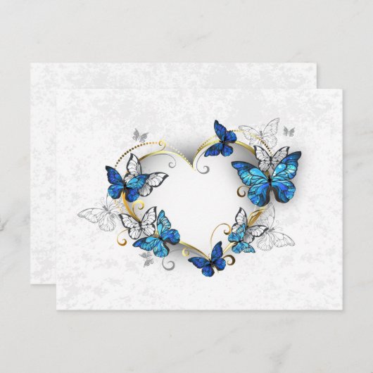 Save The Date Coeur bijoux avec papillons Morpho (Devant / Derrière)