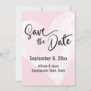 Save The Date Coeur d'aquarelle blanc sur rose Enregistrer la ca