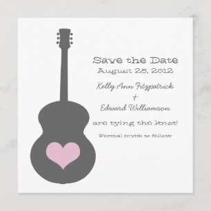 Save The Date Coeur de guitare gris/rose Enregistrer la date Inv