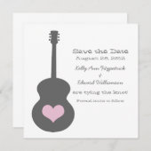 Save The Date Coeur de guitare gris/rose Enregistrer la date Inv (Devant / Derrière)