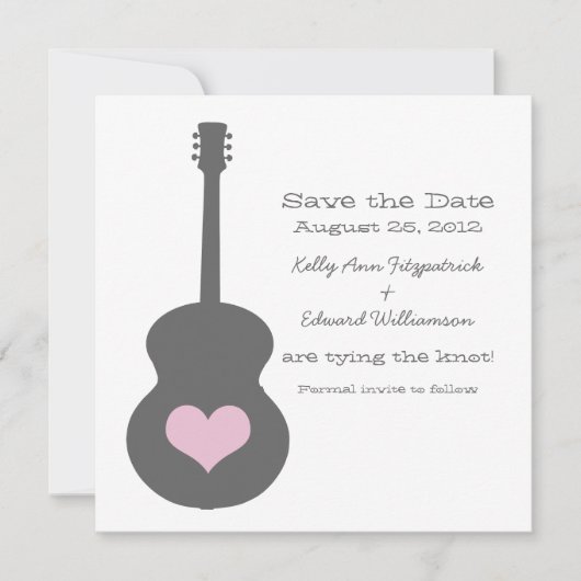 Save The Date Coeur de guitare gris/rose Enregistrer la date Inv (Devant)