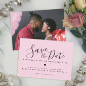Save The Date Coeur de script simple noir sur mariage photo rose