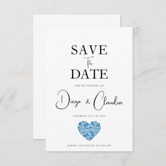 Save The Date Cœur de Talavera Bleu Mariage Épargnez la Date (Devant / Derrière)