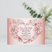 Save The Date Cœur Floral Moderne Pêche (Debout devant)