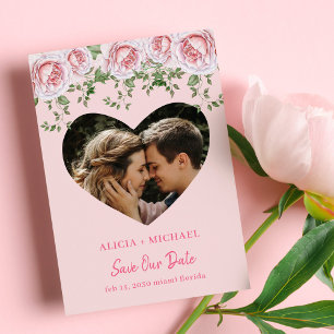 Save The Date Coeur floral rose mignon photo mariage