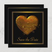 Save The Date Coeur Gothique Noir Noir Mariage En Or Enregistrer (Devant / Derrière)