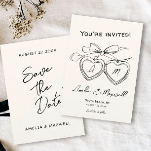 Save The Date Coeur Locket mignonne Monogramme moderne Bow Maria